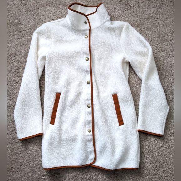 J.Crew Piped Sherpa Jacket/Fleece size XS Cream and Tan - Picture 1 of 7